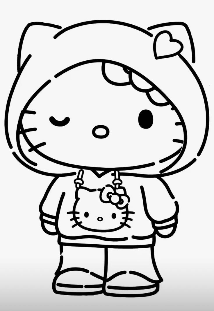 Hello Kitty usando um moletom fofo com estampa da Hello Kitty e um coração, perfeita para colorir e se divertir!