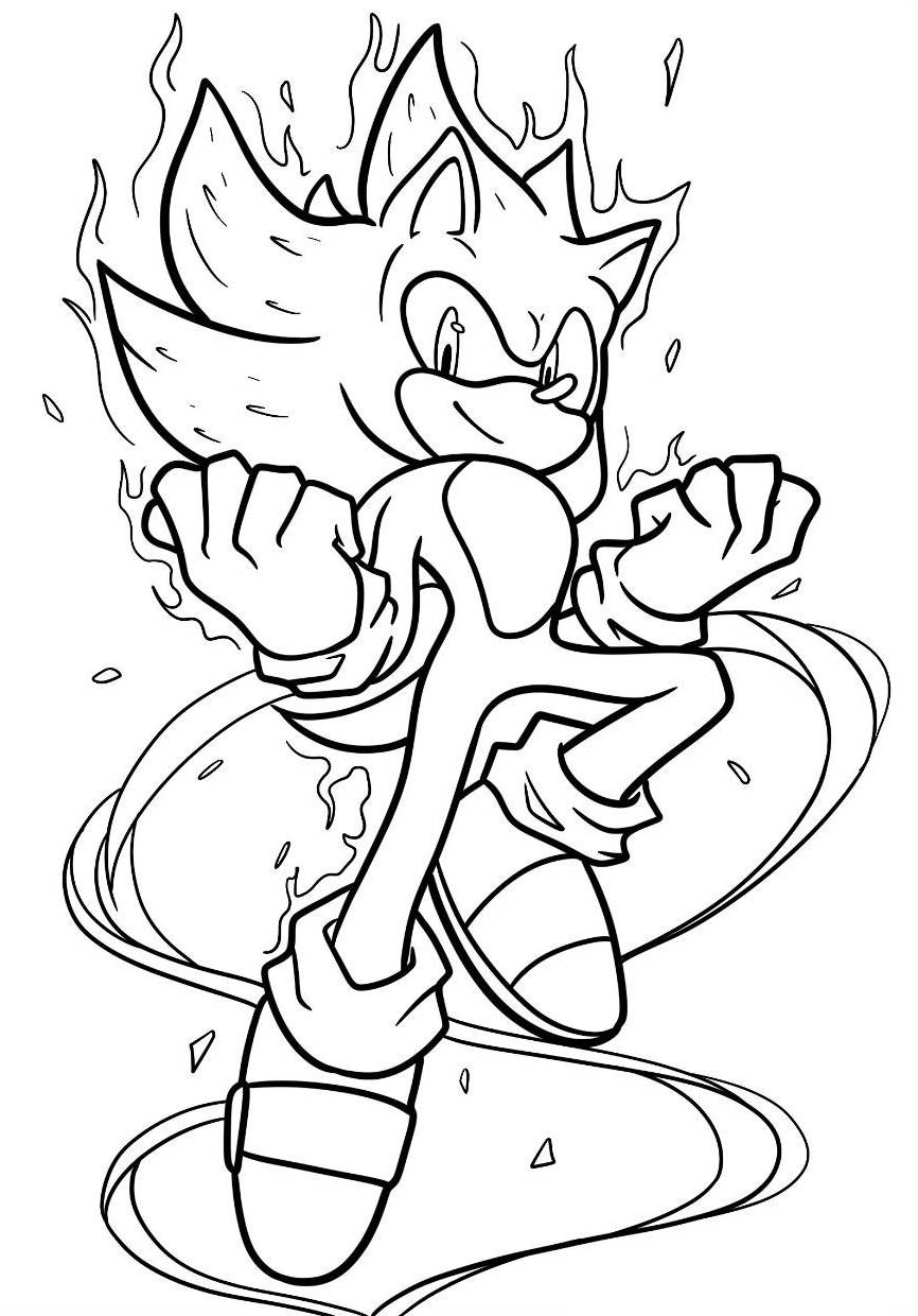 Desenho do Hyper Sonic em pose de batalha para imprimir e colorir.
