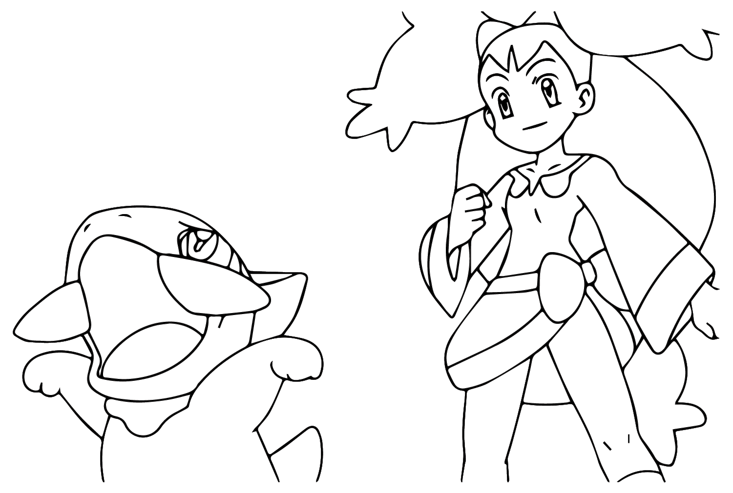 Desenho da Iris e seu amigo dragão Axew para imprimir e colorir.