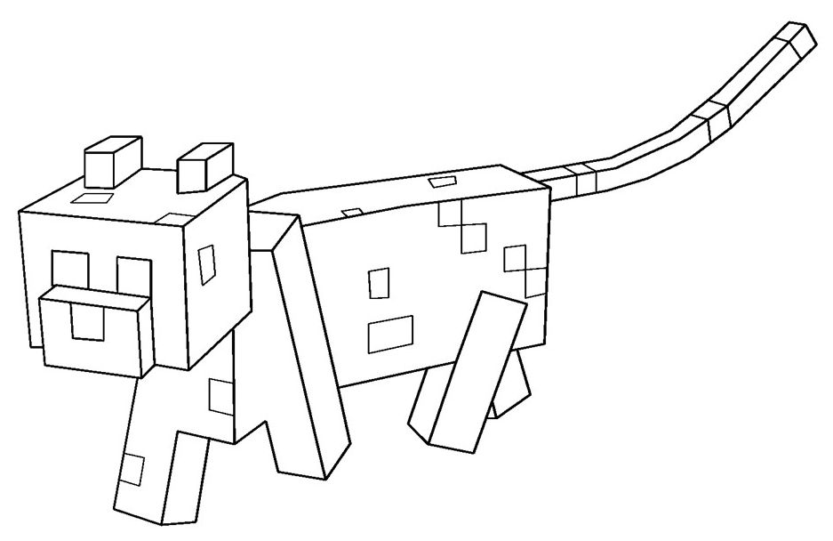 Desenho de Jaguatirica do Minecraft com blocos para imprimir e colorir.