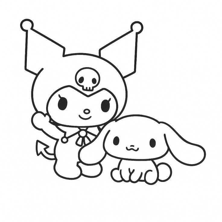 Desenho do Kuromi e Cinnamoroll, dois amigos super fofos da Sanrio, prontos para ganhar vida com suas cores!