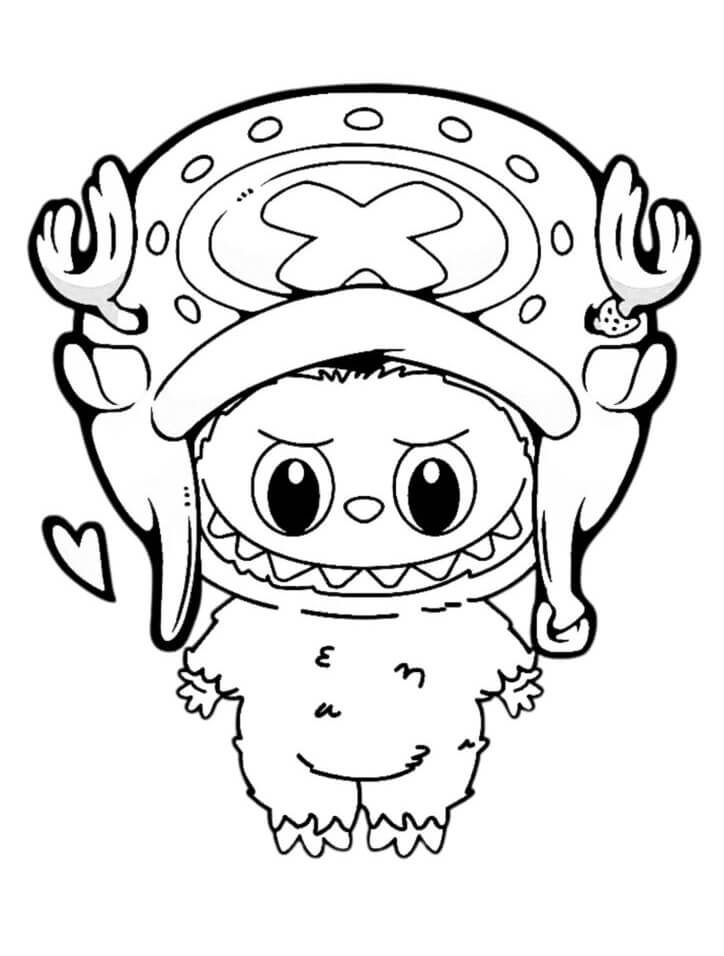 Desenho de LABUBU vestido como Tony Tony Chopper de One Piece para imprimir e colorir.
