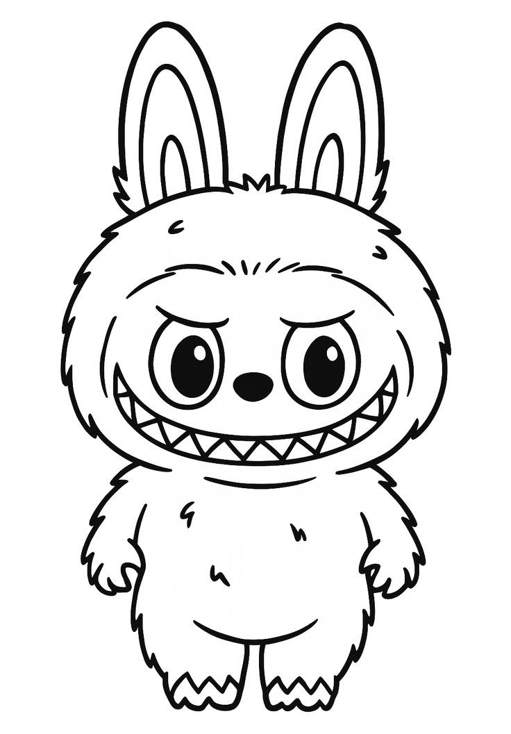 Ilustração fofa do Labubu, criatura com orelhas de coelho e um sorriso super divertido, perfeita para despertar a alegria e criatividade.