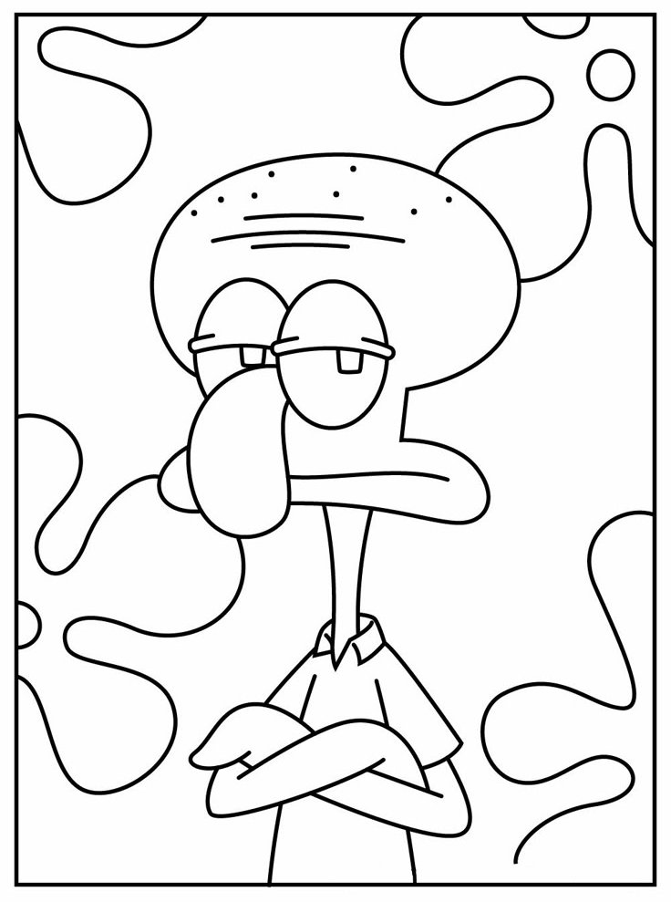 Desenho do Lula Molusco mal humorado, o vizinho do Bob Esponja, para imprimir e colorir.