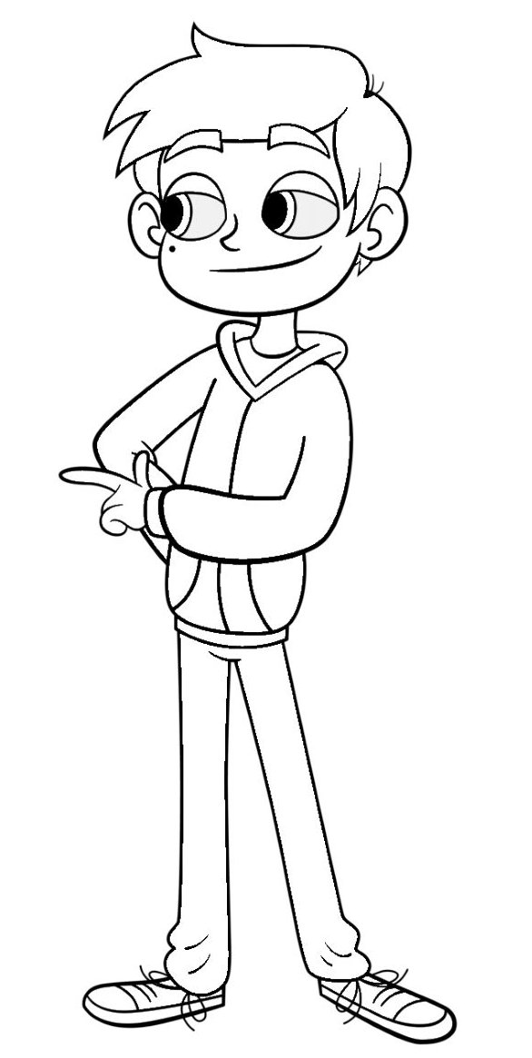 Desenho do Marco Diaz de Star vs as Forças do Mal, com casaco de moletom e calça, pronto para imprimir e colorir.