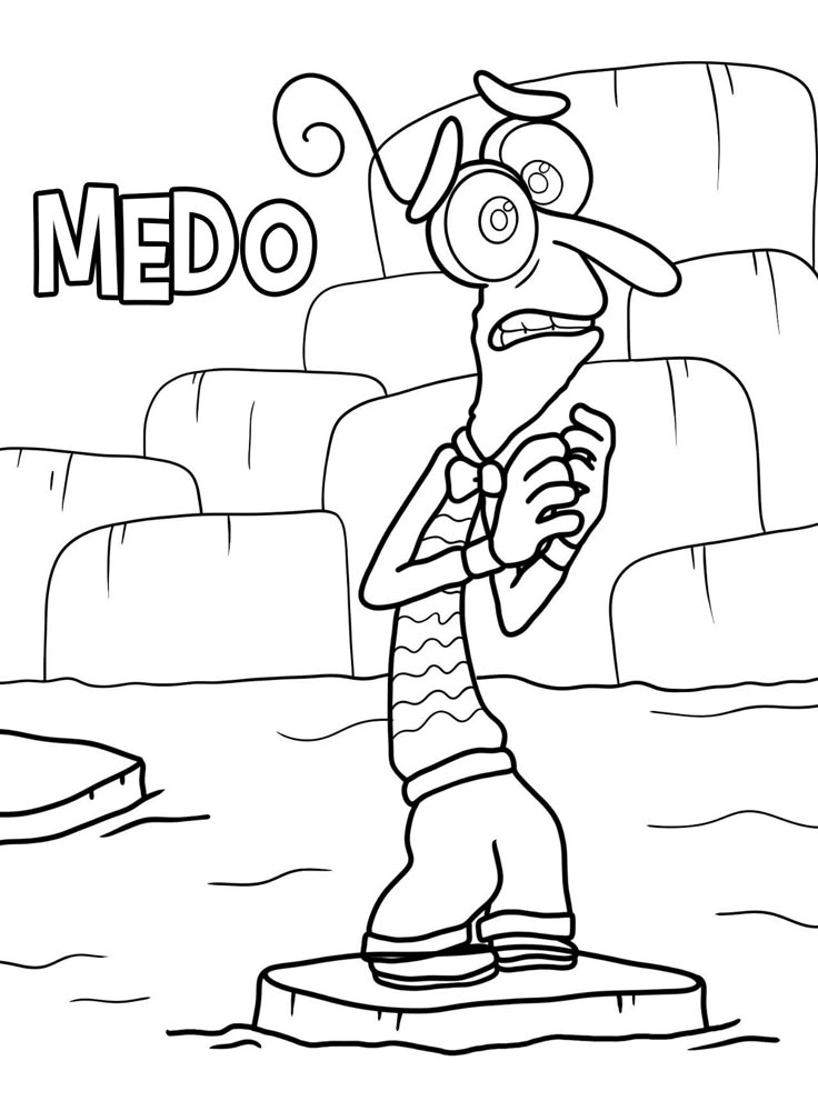 Desenho do personagem Medo do filme Divertida Mente com roupa listrada e cara de preocupado, pronto para colorir.