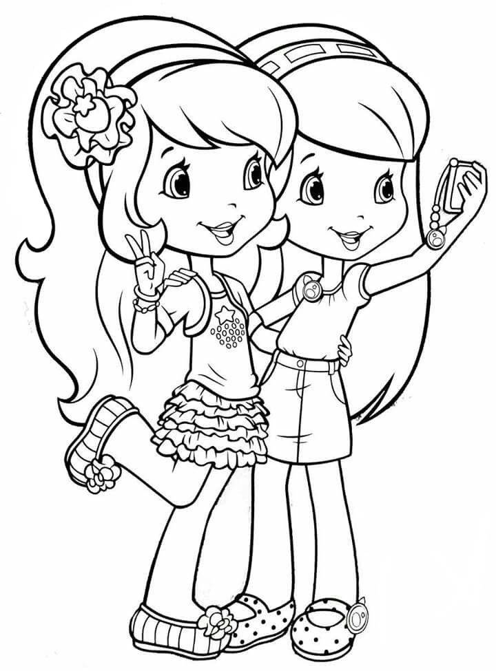 Desenho da Moranguinho e Cerejinha, amigas inseparáveis do mundo da Moranguinho, prontas para colorir e criar novas aventuras!
