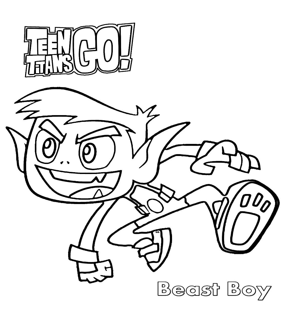 Desenho do Mutano (Beast Boy) dos Jovens Titãs para imprimir e colorir. Personagem com pele verde e uniforme dos Teen Titans GO!
