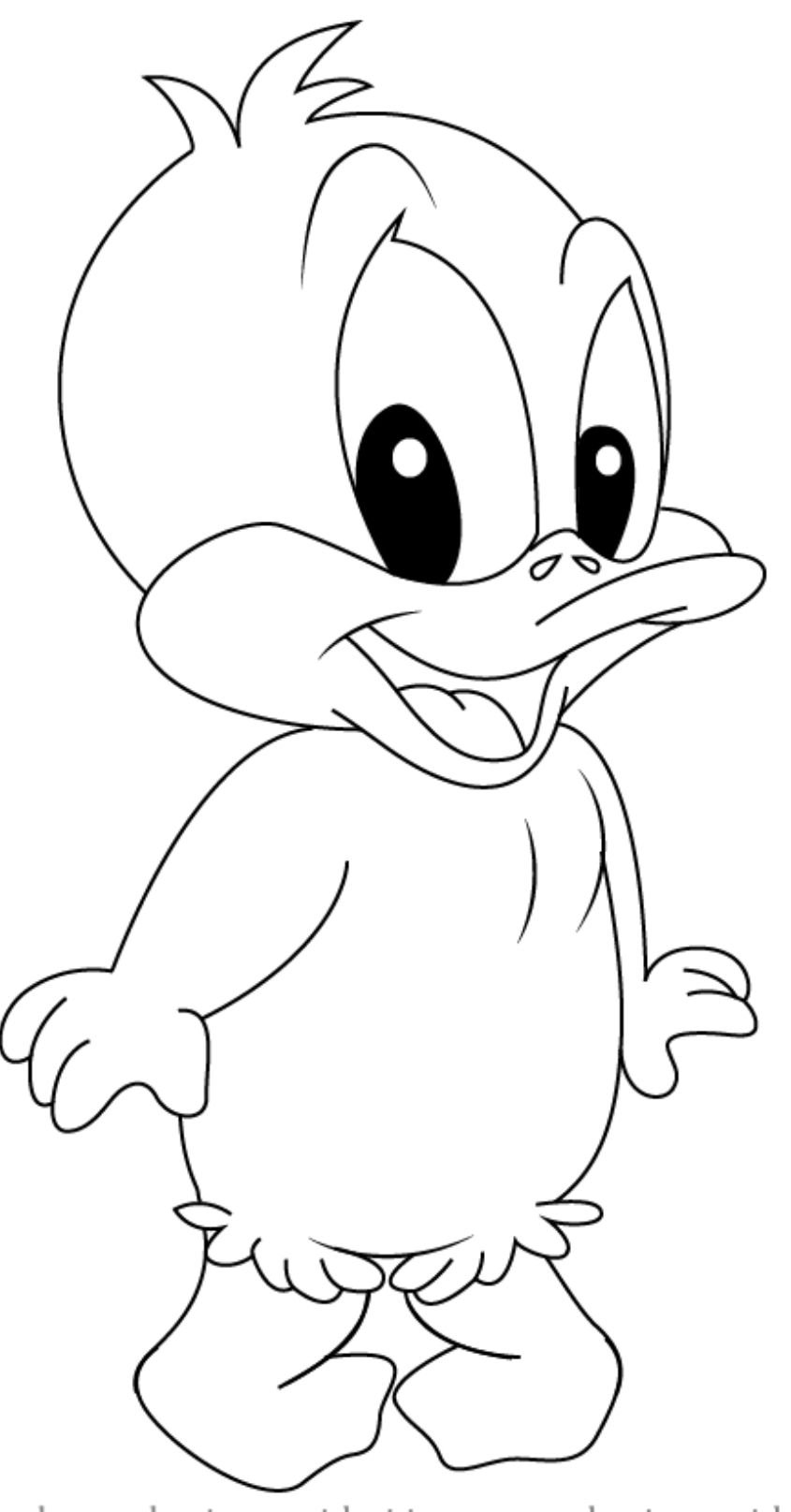 Desenho do Patolino bebê dos Looney Tunes em pé, com traços infantis, pronto para imprimir e colorir.