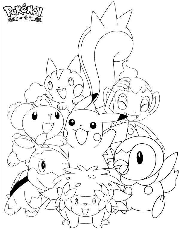 Desenho do Pikachu e sua equipe Pokémon para imprimir e colorir. Aventure-se no mundo Pokémon!