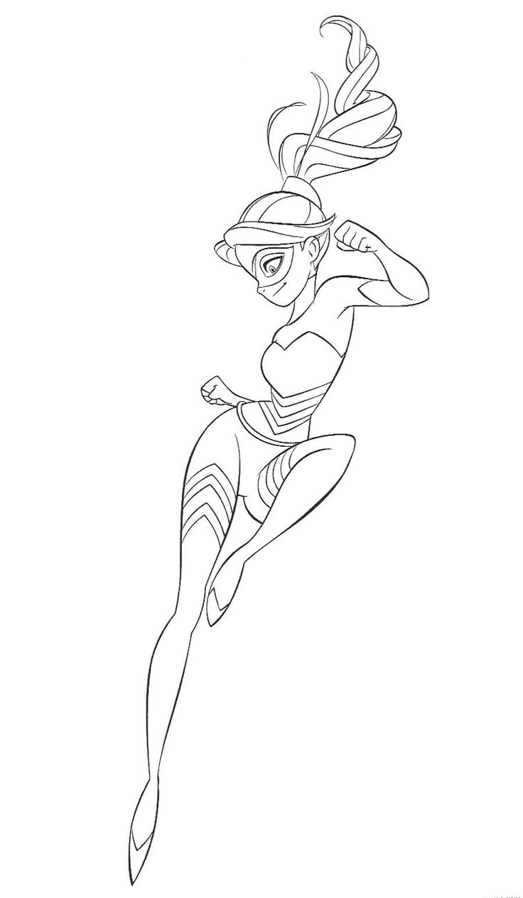 Desenho da Queen Bee de Miraculous, a super-heroína loira em pose de ação, para imprimir e colorir.