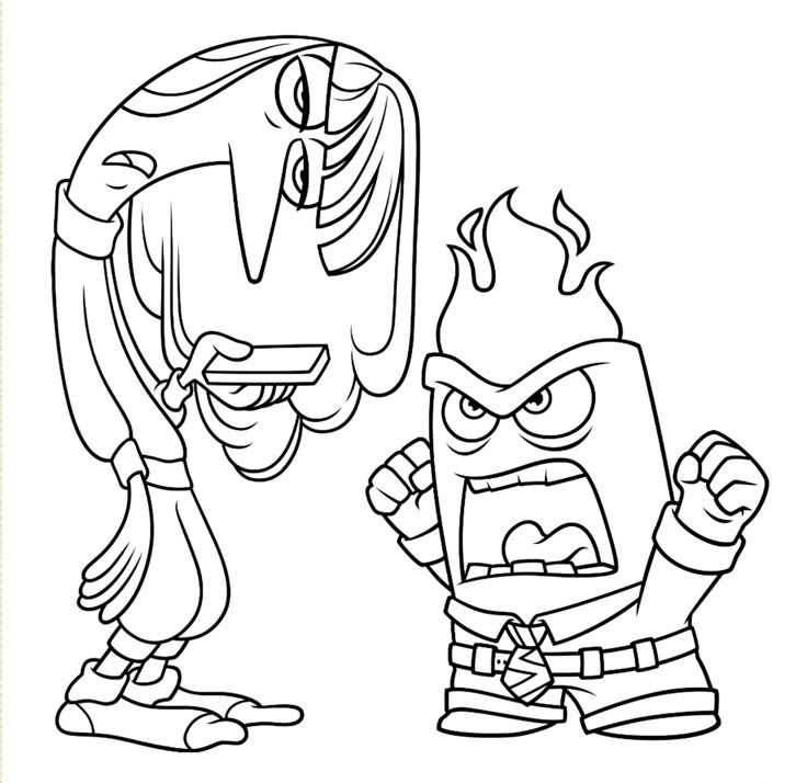 Desenho do Raiva e do Tédio do filme Divertida Mente, os personagens raivoso e entediado, para imprimir e colorir.