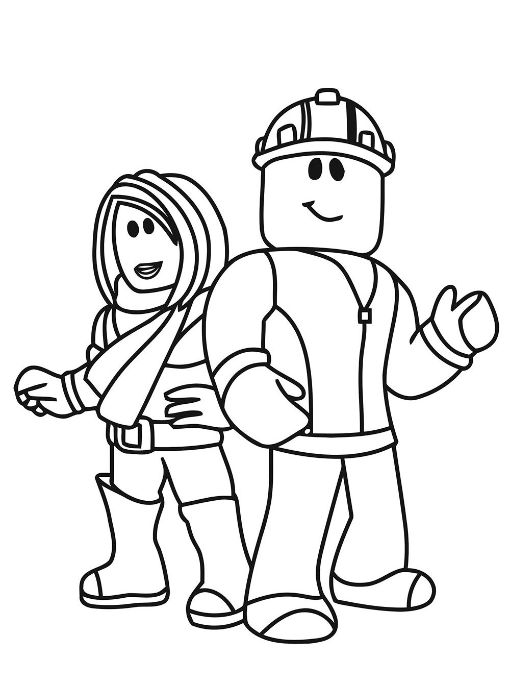 Desenho de personagens do Roblox para imprimir e colorir: um construtor e uma aventureira prontos para a diversão!