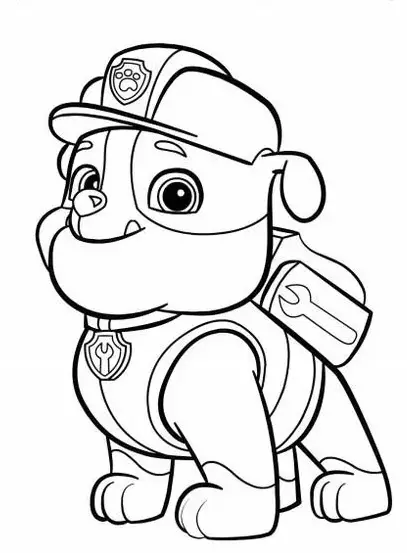 Desenho do Rubble, o buldogue construtor da Patrulha Canina, pronto para imprimir e muita diversão com cores.