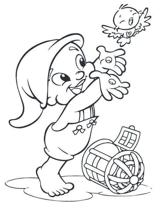 Desenho do Saci Pererê, figura do folclore brasileiro com gorro vermelho, uma perna só e cachimbo, para imprimir e colorir.