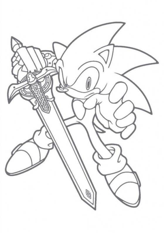 Desenho do Sonic Cavaleiro com armadura e espada para imprimir e colorir.