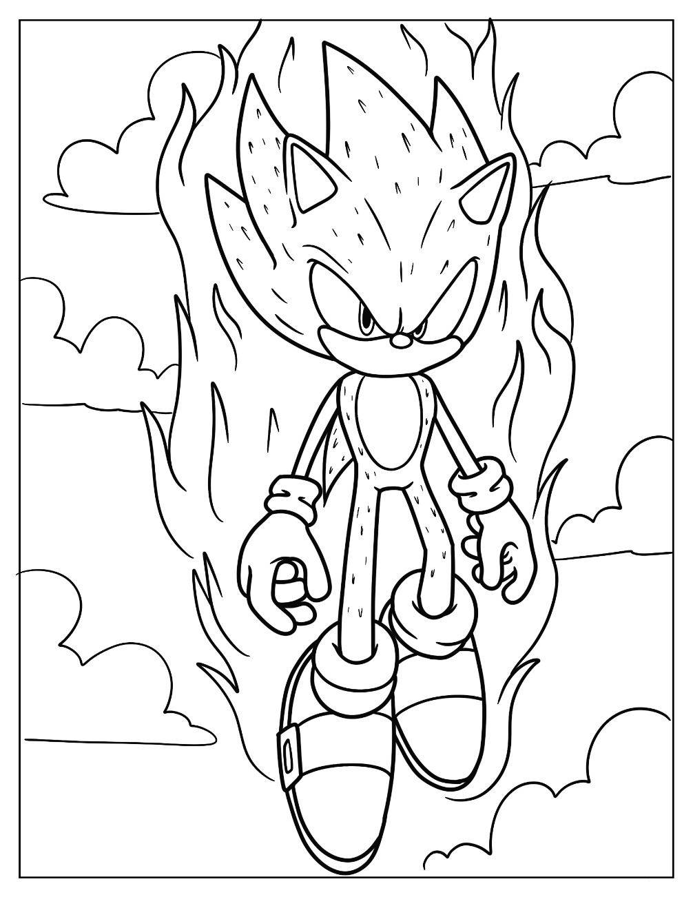 Desenho do Sonic em pose de ação para imprimir e colorir.