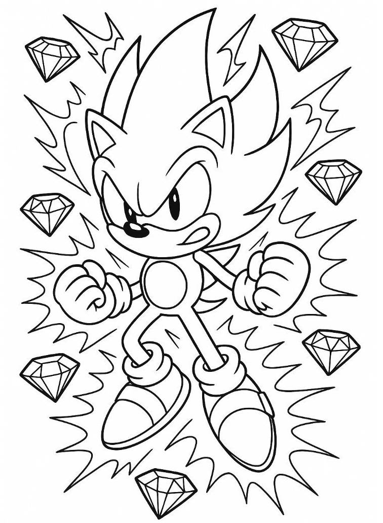 Desenho do Super Sonic com energia e diamantes, pronto para imprimir, colorir e entrar em alta velocidade!