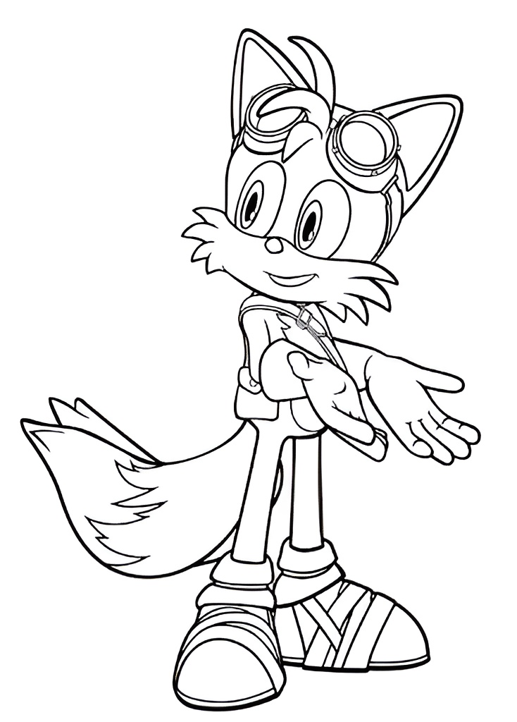 Desenho do Tails do Sonic com óculos de aviador para imprimir e colorir.