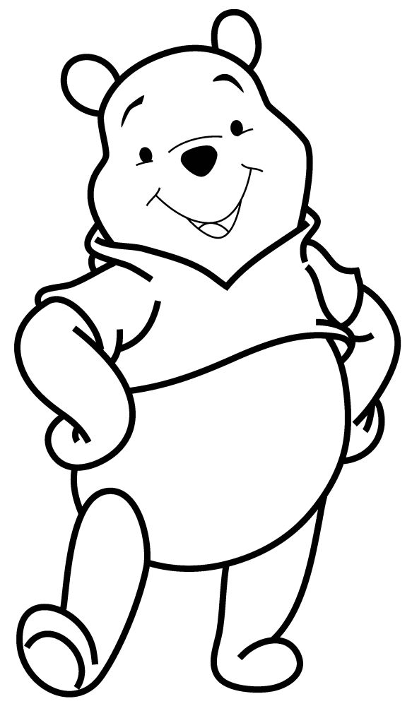 Desenho do Ursinho Pooh, o ursinho mais amado do Bosque dos Cem Acres, pronto para imprimir e colorir.