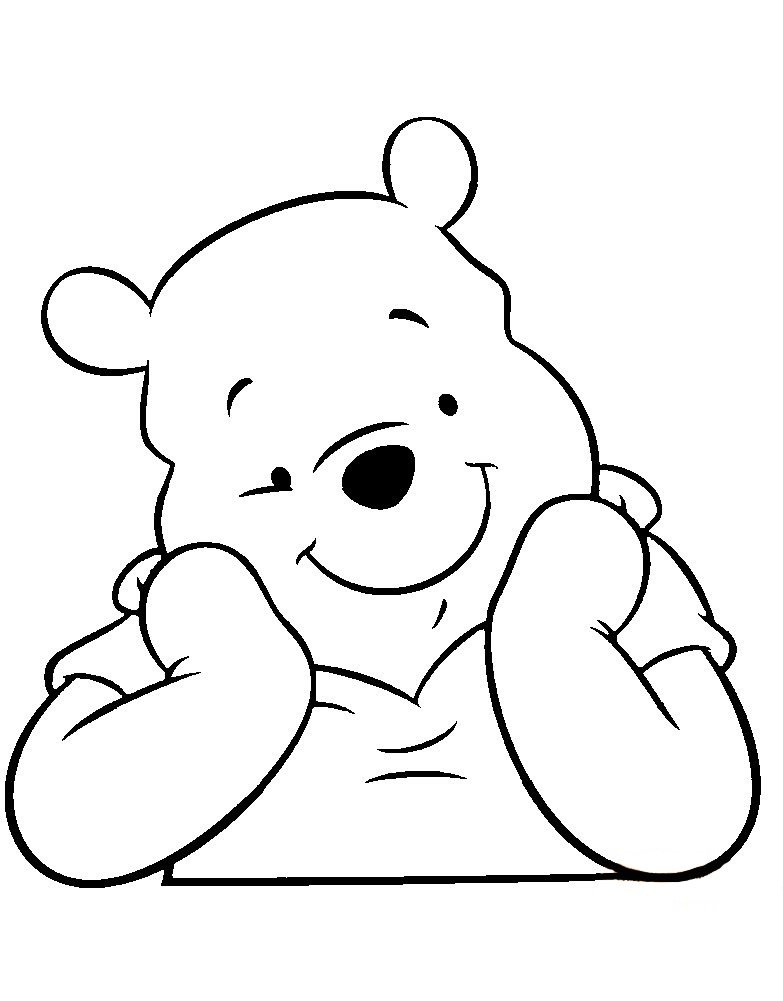 Desenho do Ursinho Pooh sorrindo, pronto para ser impresso e colorido pelas crianças.