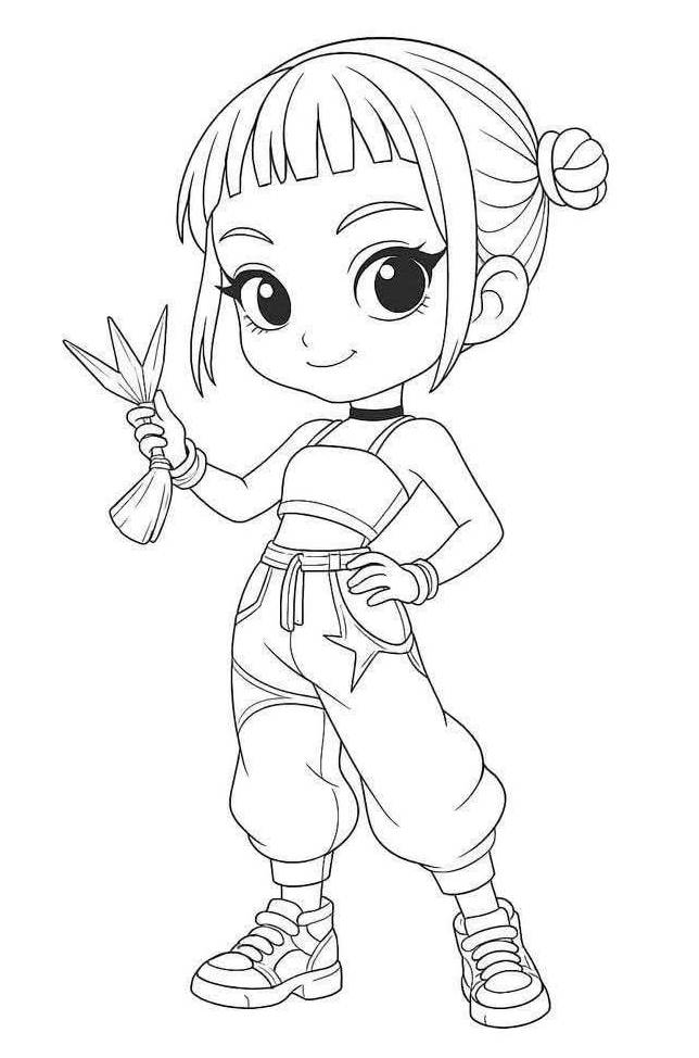 Desenho da Zoey das Kpop Warriors, com visual moderno, pronto para imprimir e colorir.