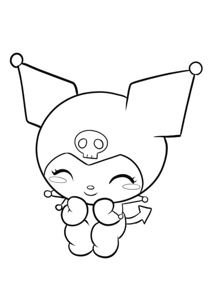 Desenho da Kuromi, a rival da My Melody, com capuz de caveira e estilo kawaii para imprimir e colorir.