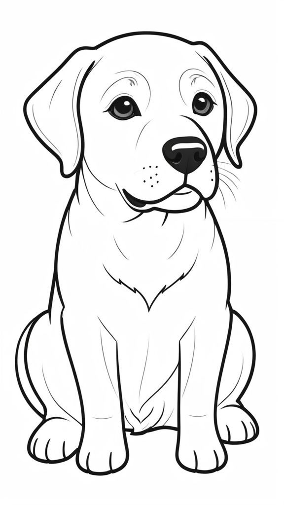 Desenho de um labrador com traços puxados para o realismo para colorir