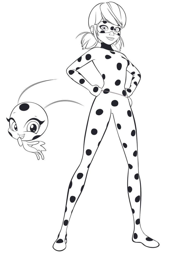 Desenho da Ladybug e sua fiel companheira Tikki para imprimir e colorir. Divirta-se pintando essa super-heroína!
