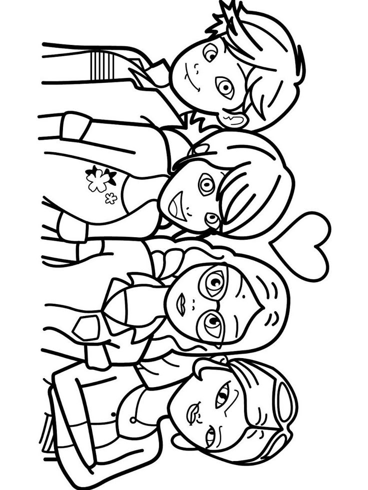 Desenho com Marinette, Adrien, Alya e Chloe de Ladybug reunidos para colorir.