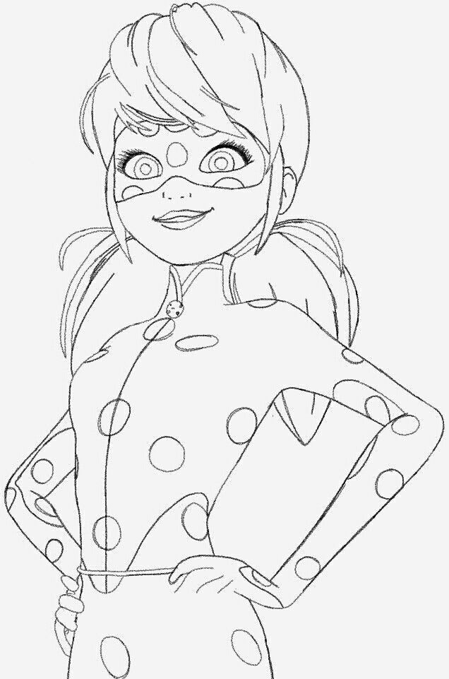 Desenho da Ladybug (Marinette) em pose de super-heroína para colorir e imprimir.