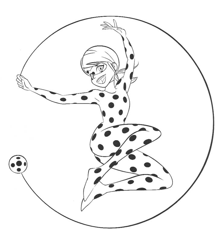 Ladybug em pose de ação para colorir. Desenho da Super Heroína Miraculous para Imprimir.