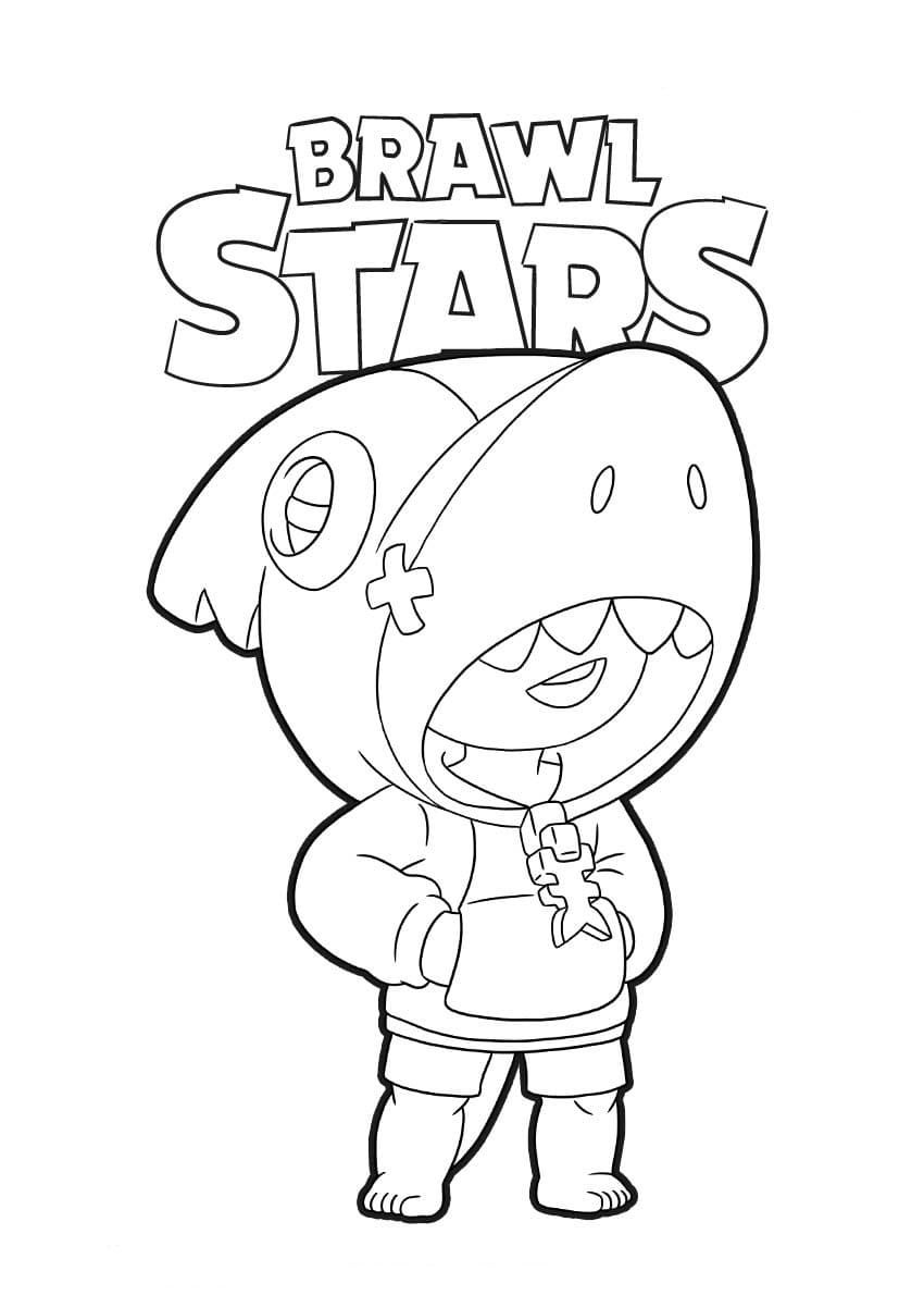 Desenho para colorir do personagem Leon com sua skin de tubarão do jogo Brawl Stars.