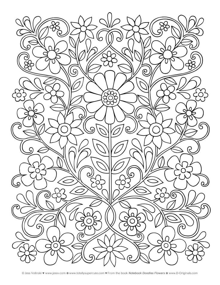 Desenho de uma mandala de flores com pétalas arredondadas e pontudas, folhas e ramos em estilo cartoon floral para colorir.