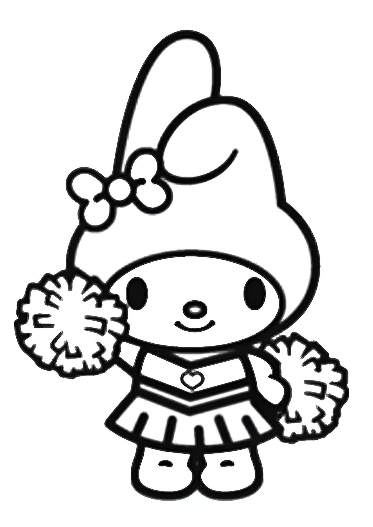 Desenho da Melody vestida de líder de torcida segurando pompons para imprimir e colorir.
