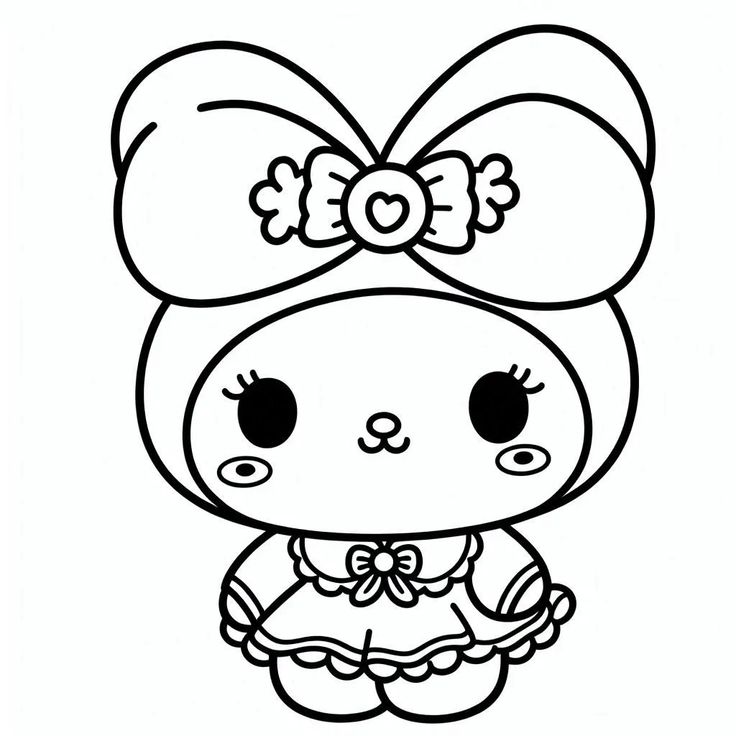 Desenho da My Melody, a adorável coelhinha com laço e coração, pronta para colorir e dar vida à fantasia.