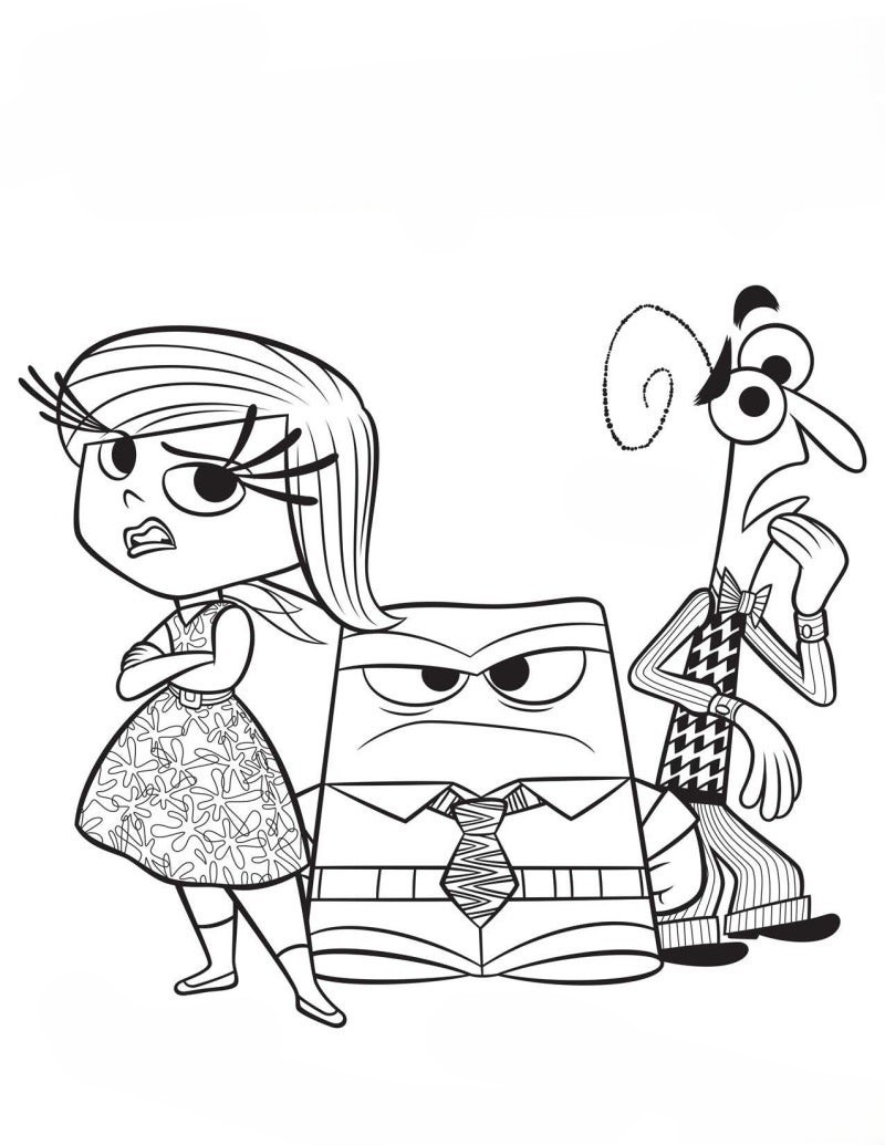 Desenho para imprimir e colorir das emoções de divertidamente: nojinho, raiva e medo.