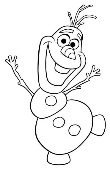 Desenho do Olaf, o boneco de neve do filme Frozen da Disney, com seu corpo de neve, nariz de cenoura e sorriso para colorir e imprimir.