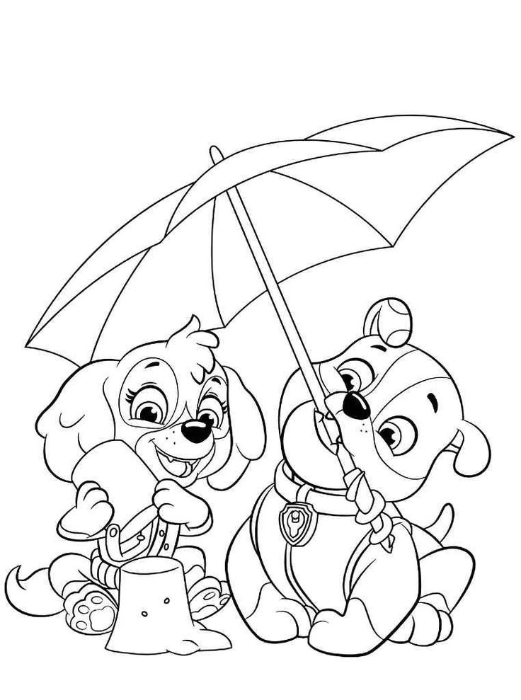 Desenho da Patrulha Canina com filhote aviador e construtor para imprimir e colorir.