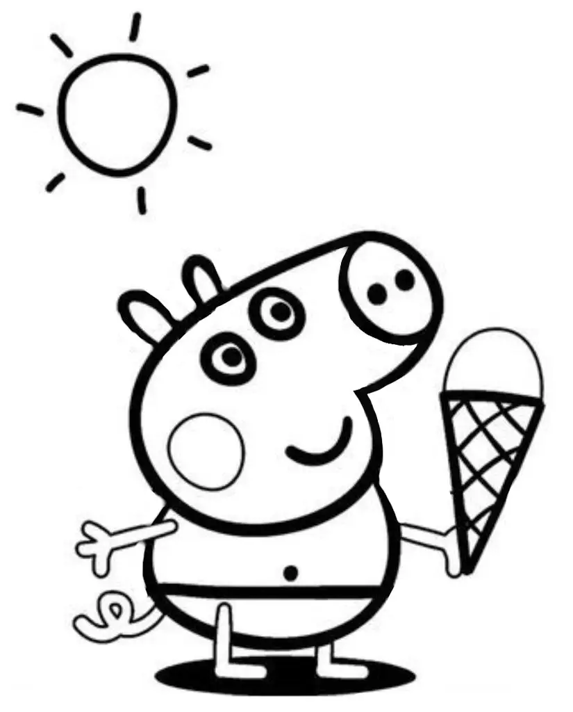 Desenho do Jorge segurando uma casquinha de sorvete em um dia ensolarado para colorir
