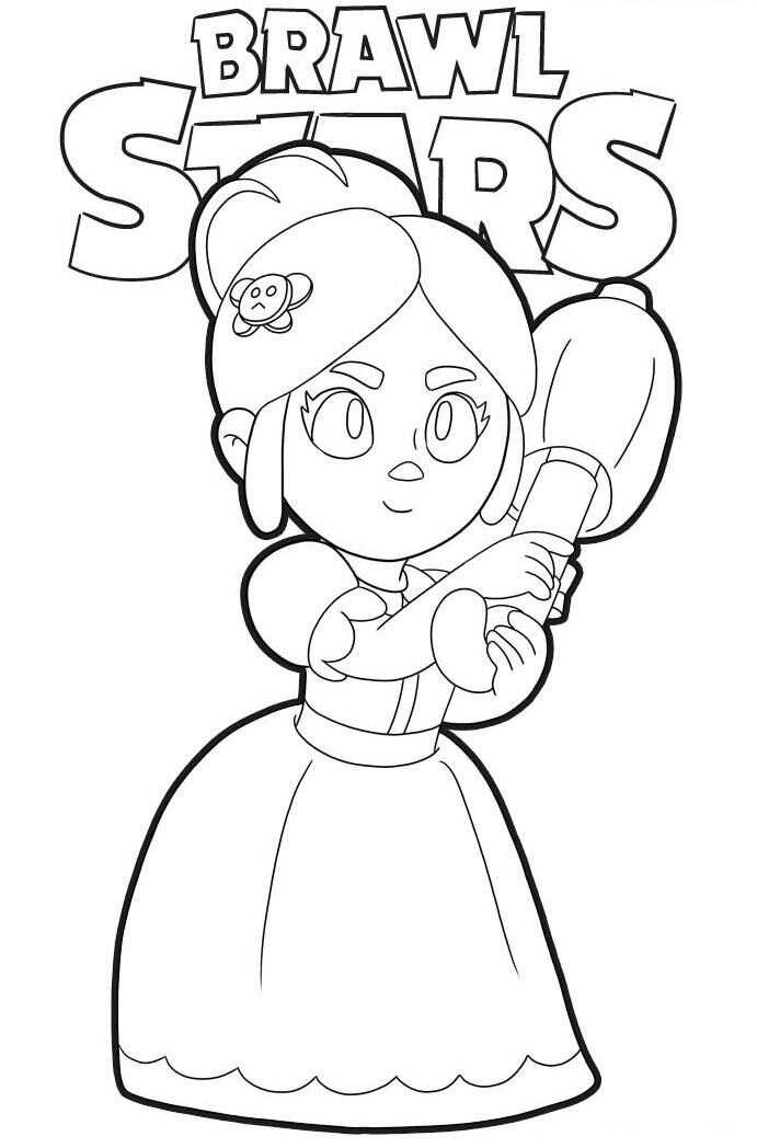 Desenho para colorir da Piper, a brawler de Brawl Stars, segurando seu guarda-chuva arma com um sorriso confiante.