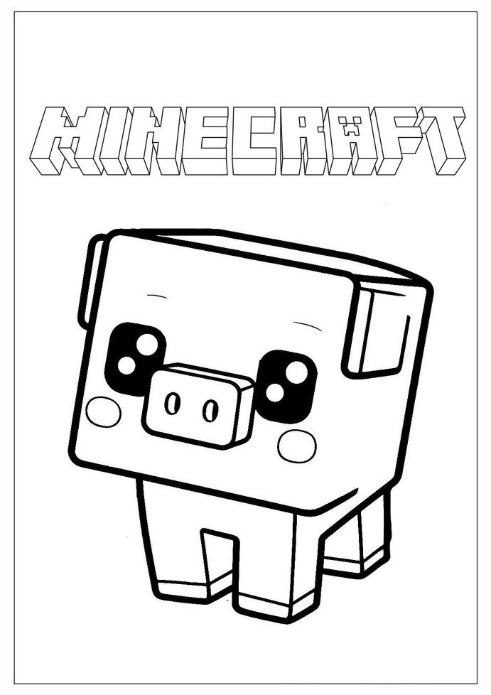 Desenho de um porco do Minecraft, perfeito para fãs do jogo, com design pixelado e divertido para colorir.