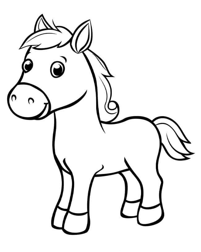 Desenho de um potro fofo em estilo cartoon para colorir e imprimir