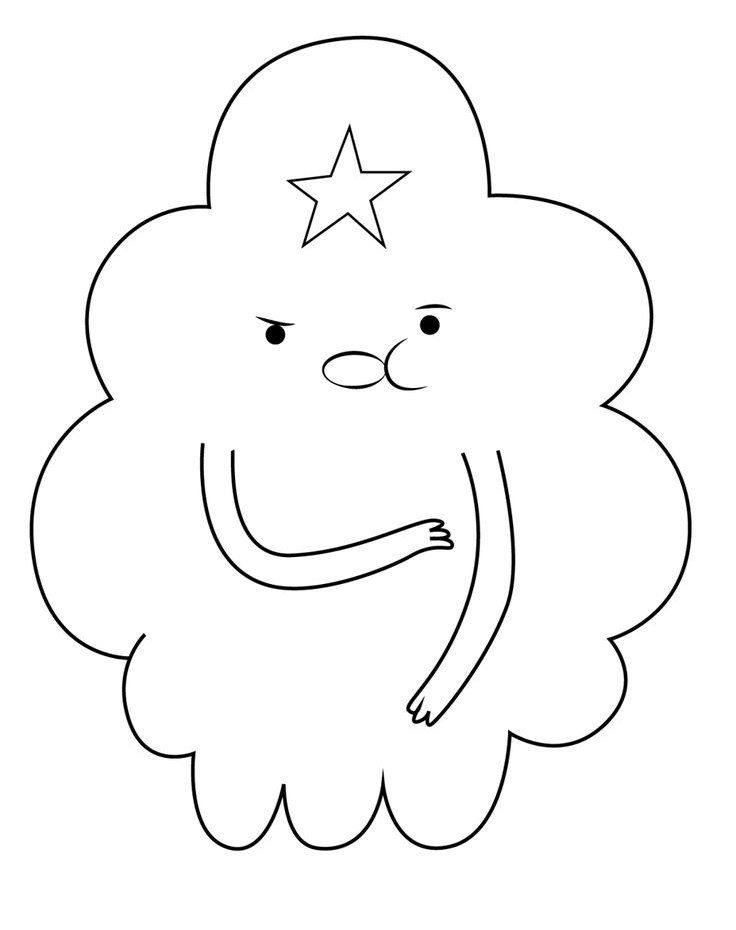 Desenho da Princesa Caroço, do Hora de Aventura, uma nuvem encaroçada roxa com estrela na cabeça, para imprimir e colorir.