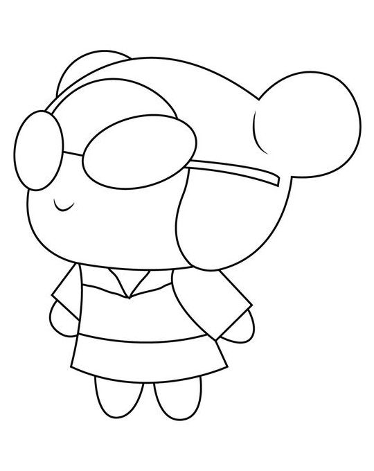 Desenho da Pucca com óculos, coques e vestido listrado para colorir e se divertir.