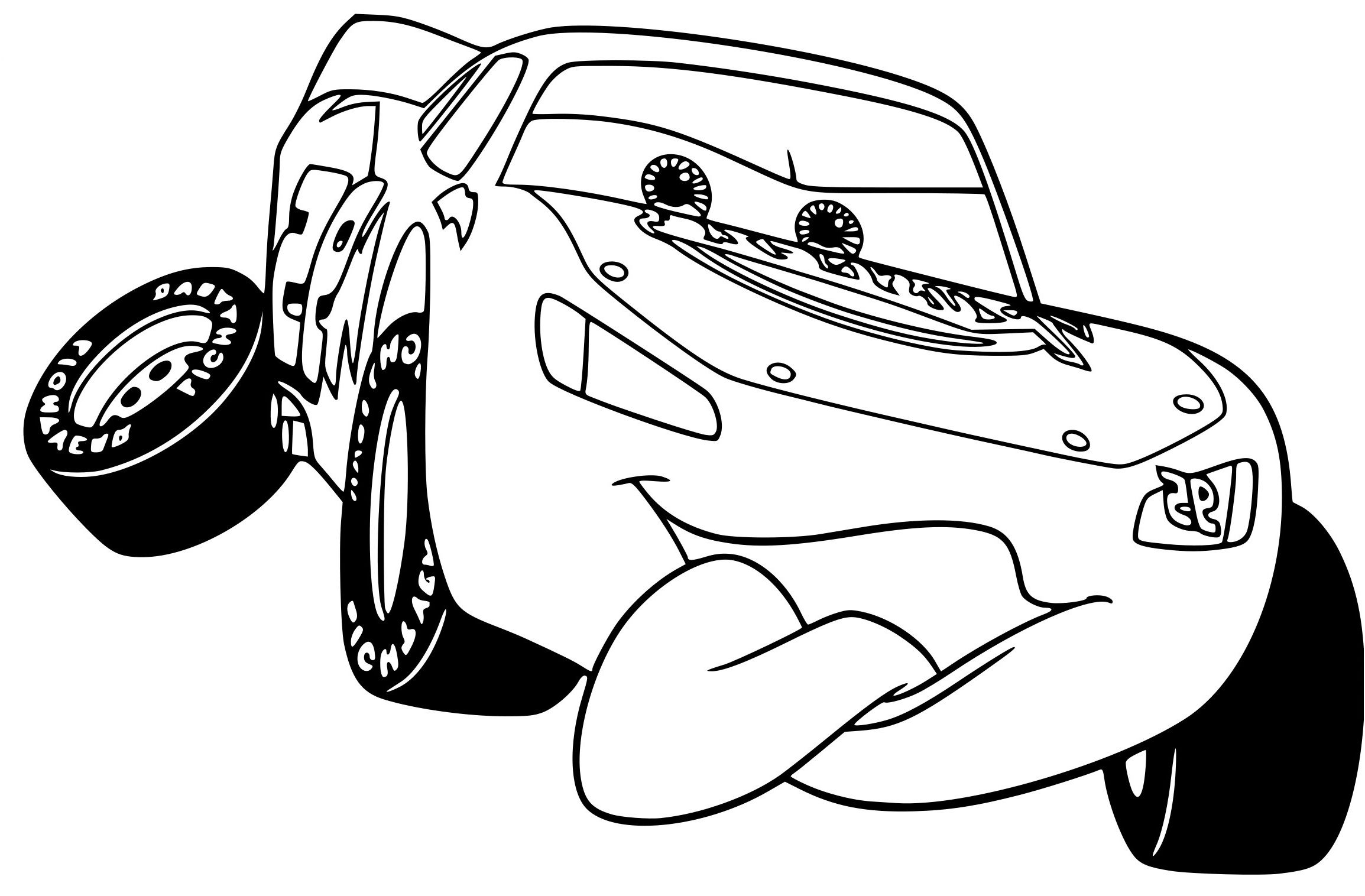 Imagem do Relâmpago McQueen, personagem do filme Carros, fazendo uma pose radical para imprimir e colorir. Perfeito para os meninos de todas as idades.