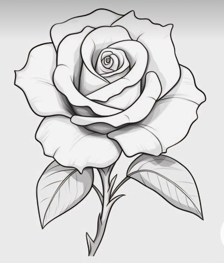 Desenho de uma rosa feita com traços realistas para imprimir e colorir