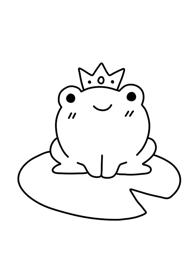 Desenho de sapinha princesa com coroa em folha de nenúfar para imprimir e colorir.