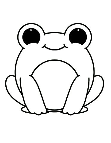 Desenho de um sapo fofo com olhos grandes e sorriso pequeno, perfeito para crianças colorirem e se divertirem.