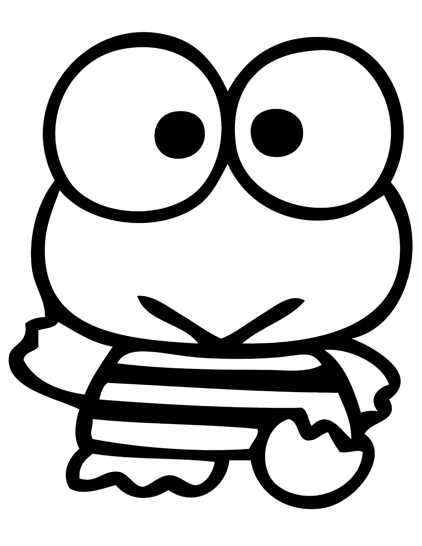 Desenho de um sapo sorridente com grandes olhos redondos para colorir e aprender.